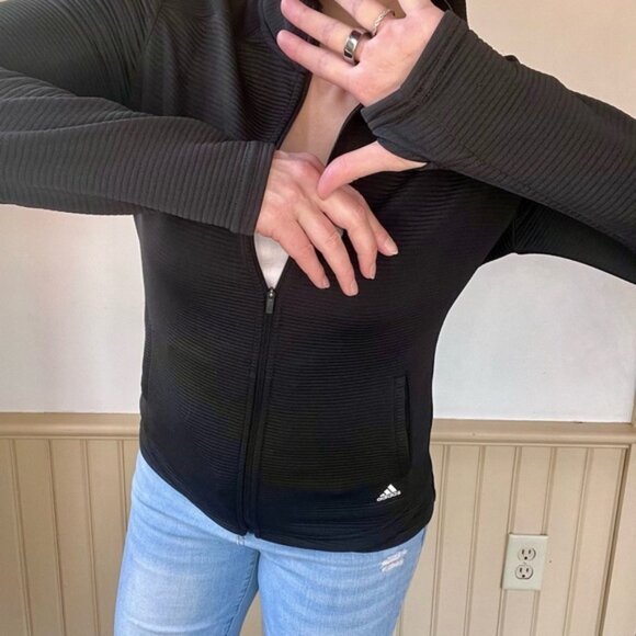 Adidas Golf Jacket Women’s M Black Zip Ribbed Performance Pickleball Athletic - Picture 3 of 9